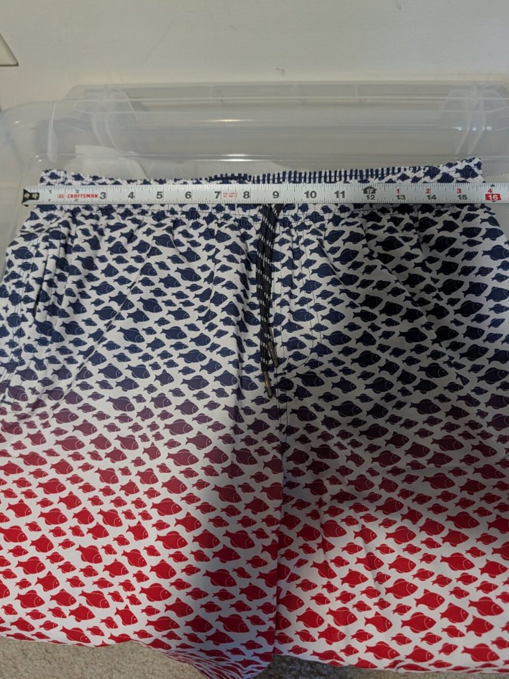 Spicy Tuna Trunks Size Medium Color Blocks Blue Red Fish Print - Picture 8 of 9